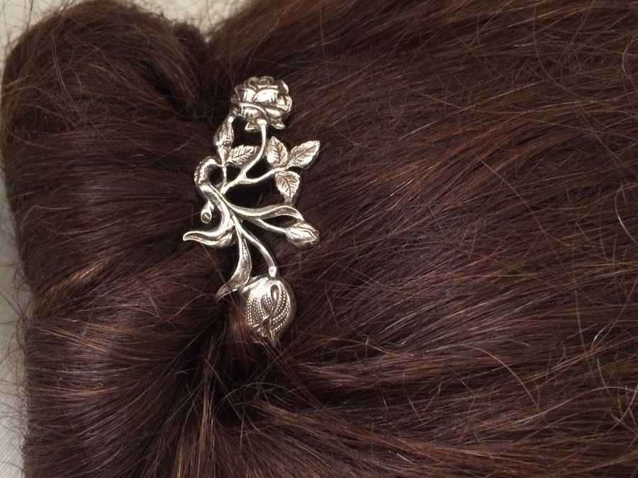 Hairpin Double fleur Silver plated patinated