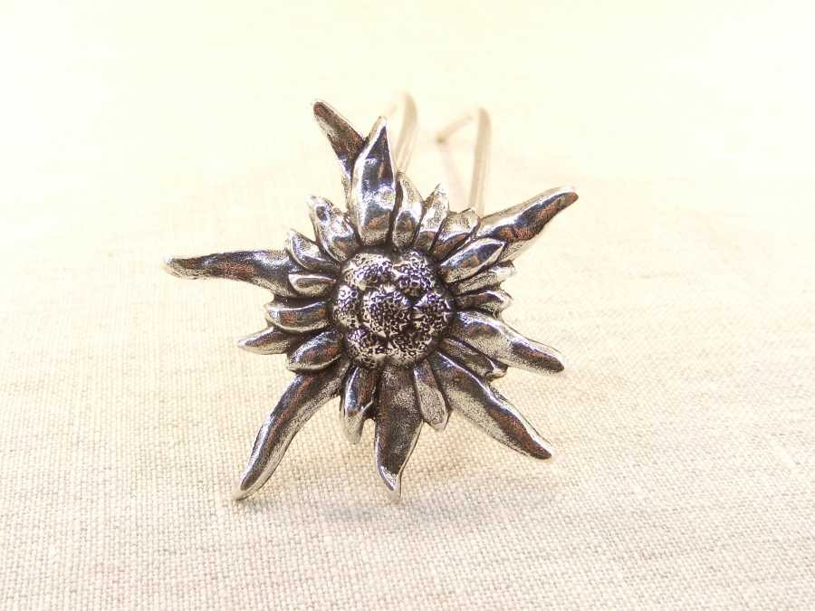Hairpin Edelweiss Silver plated patinated