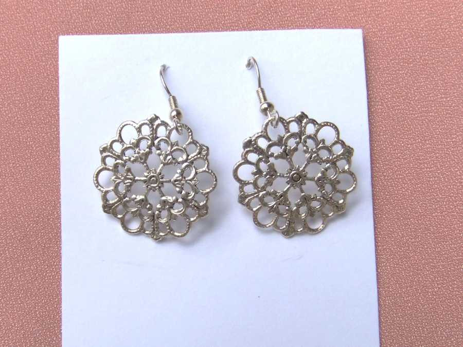 Earrings dentelle Silver plated patinated