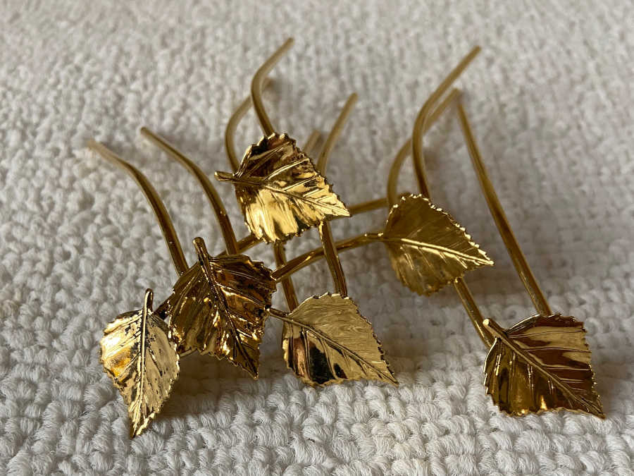 Bundle of Hairpins Feuille de bouleau Gold plated patinated