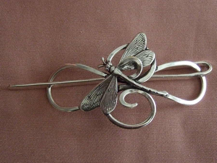 Fibule à cheveux La libellule Argenté patiné