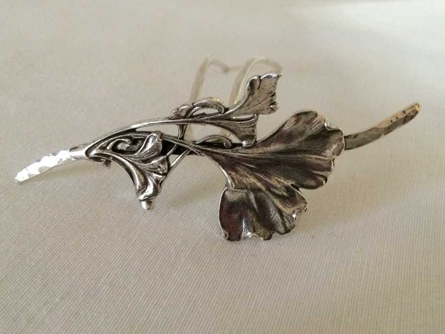 Hairpin Feuilles de Ginko Silver plated patinated