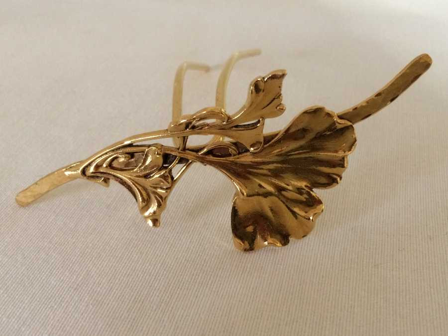 Hairpin Feuilles de Ginko Gold plated patinated