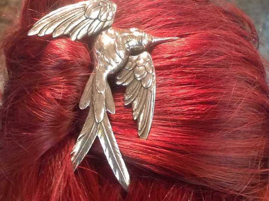 Hairpin Colibri Silver plated patinated