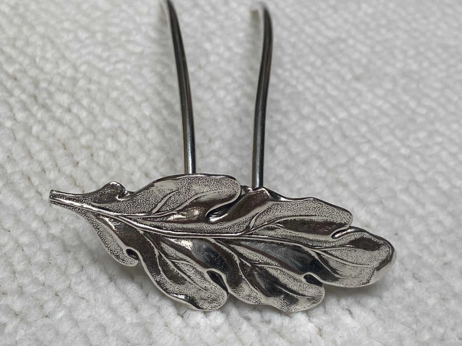 Hairpin Feuille de chêne Silver plated patinated