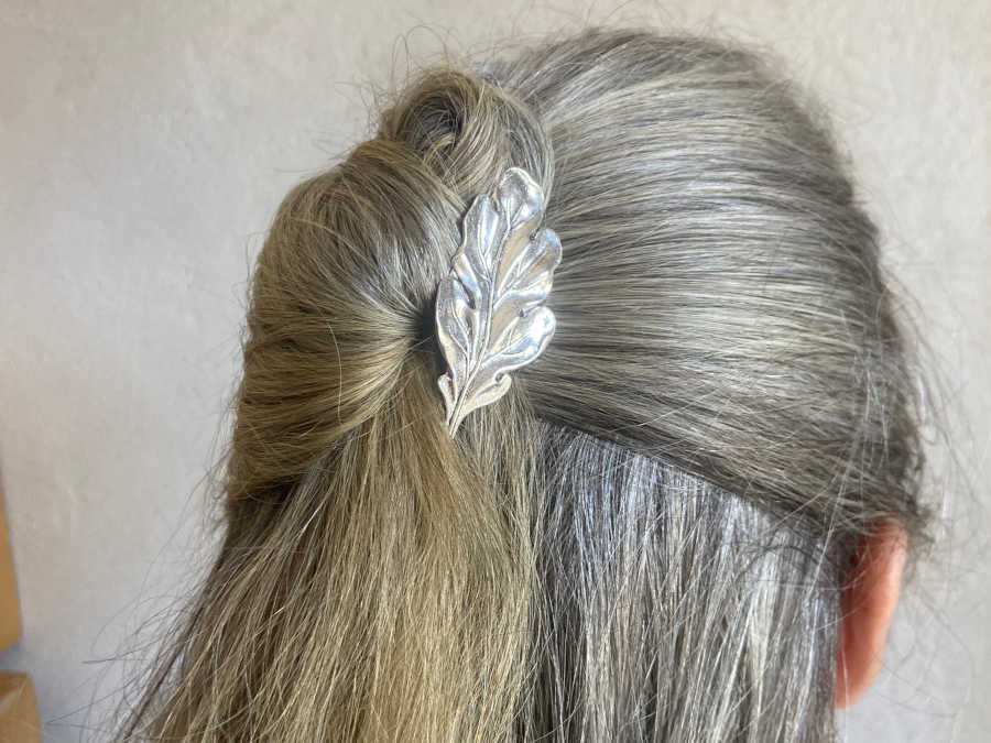 Hairpin Feuille de chêne Silver plated patinated