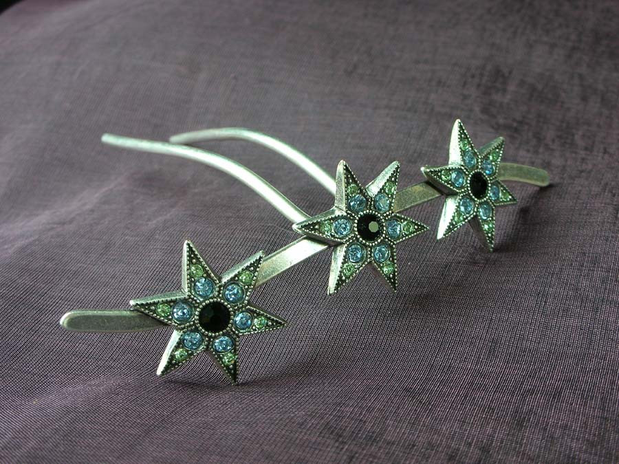 Hairpin Etoiles strass Silver plated patinated