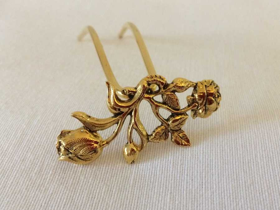 Hairpin Double fleur Gold plated patinated
