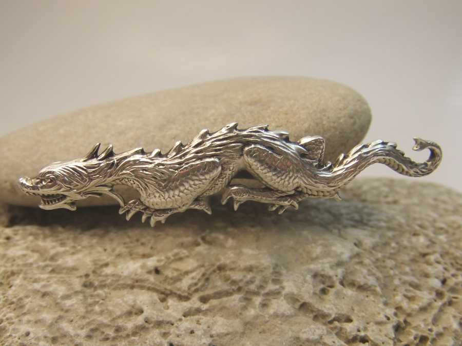 Hairpin Le petit dragon Silver plated patinated