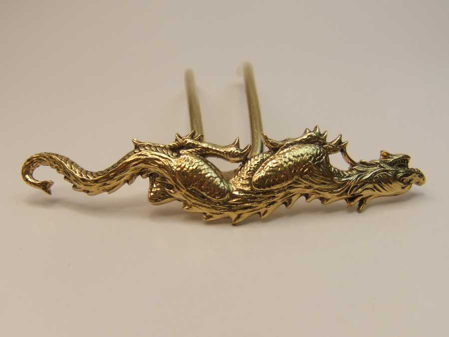 Hairpin Le petit dragon Gold plated patinated