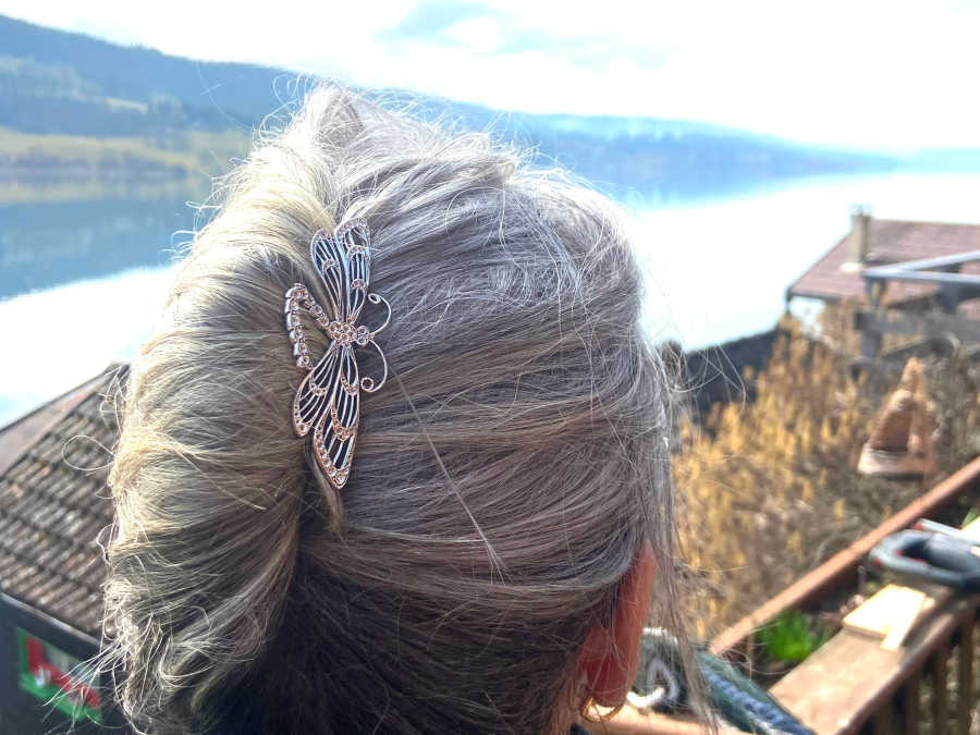 Hairpin Libellule  ajourée Silver plated patinated