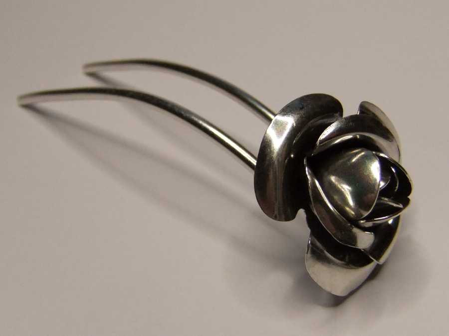 Hairpin Rosa Silver plated patinated