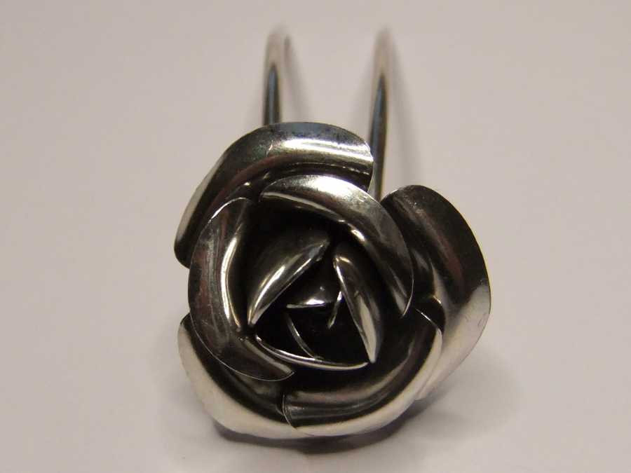 Hairpin Rosa Silver plated patinated