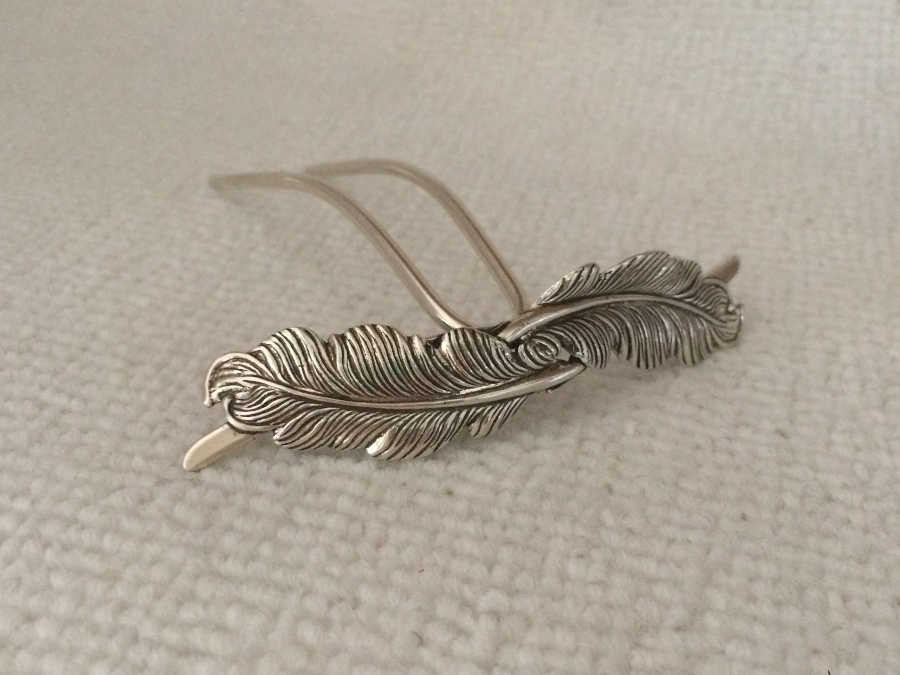 Hairpin Plume Silver plated patinated
