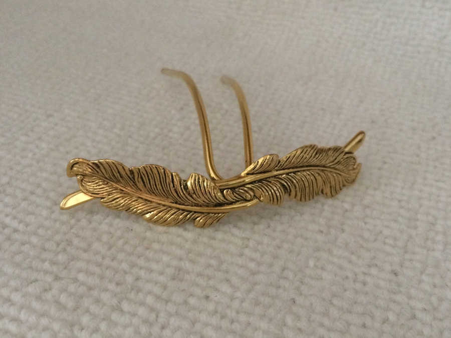 Hairpin Plume Gold plated patinated