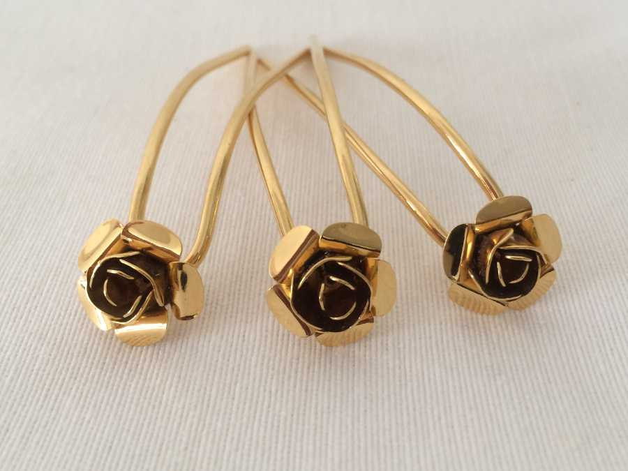 Small Hairpins Roses Gold plated patinated