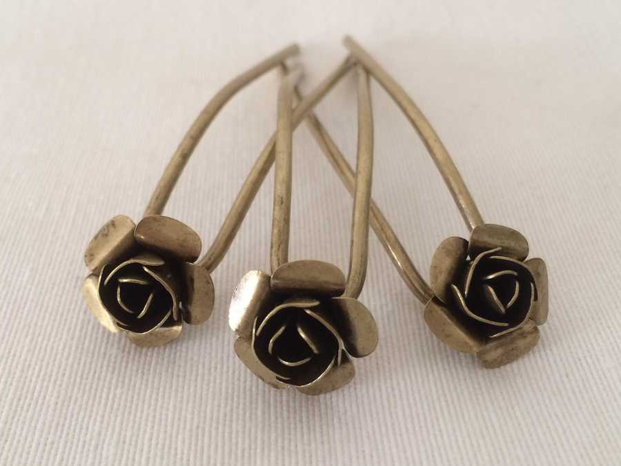 Small Hairpins Roses Oxidized brass