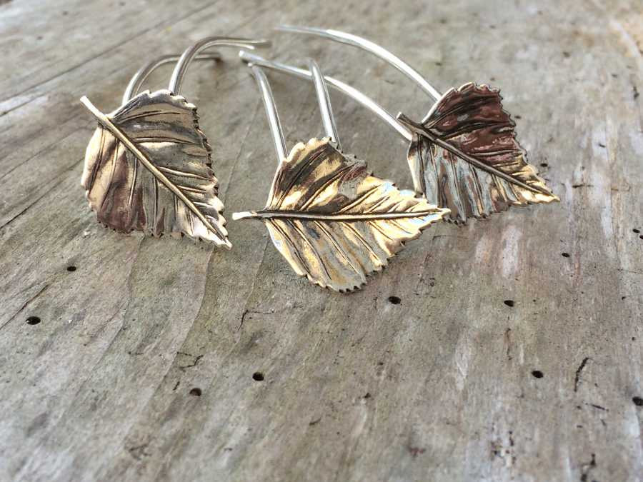 Small Hairpins Feuilles de bouleau Silver plated patinated