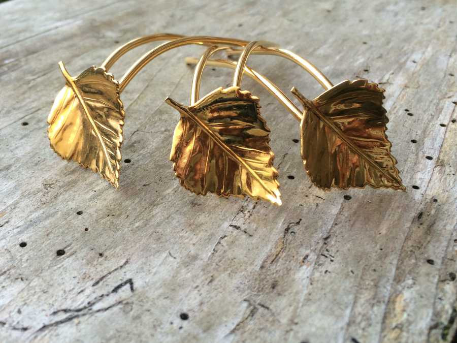 Small Hairpins Feuilles de bouleau Gold plated patinated