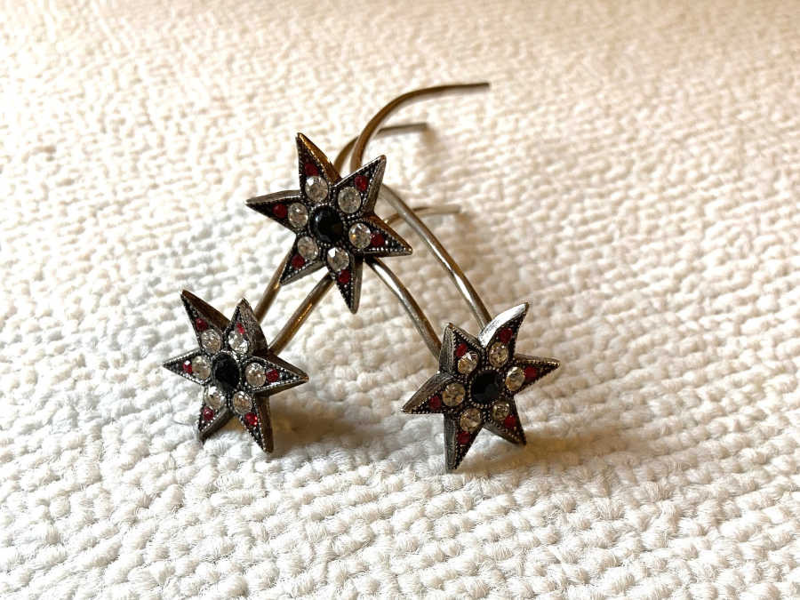 Small Hairpins les trois strass Silver plated patinated