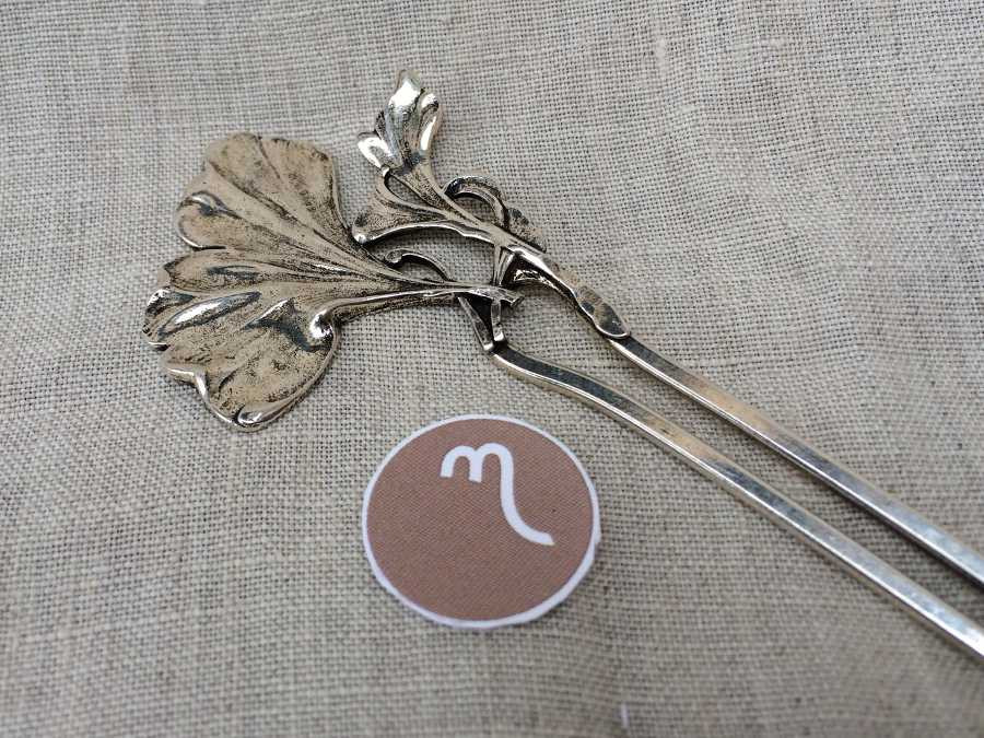 Peigne Pic à Cheveux Ginko Argenté patiné