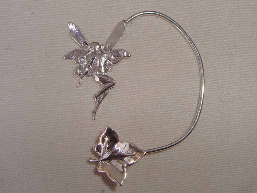 Ear Wrap Petite elfe feuille Silver plated patinated