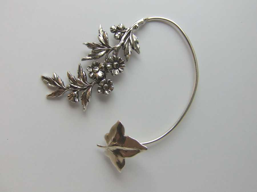 Ear Wrap Printemps Silver plated patinated